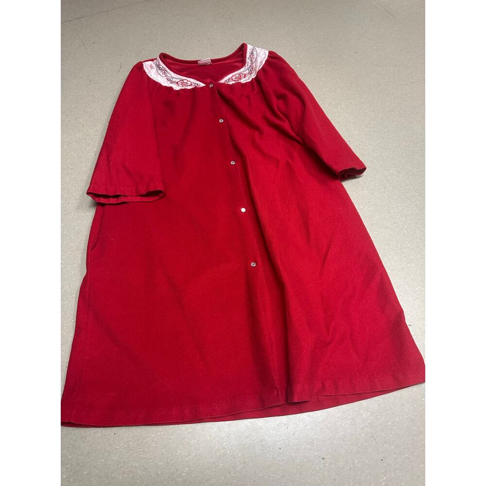 Red, Button Up, Plush Robe Simply Basic, Featurin… - image 3
